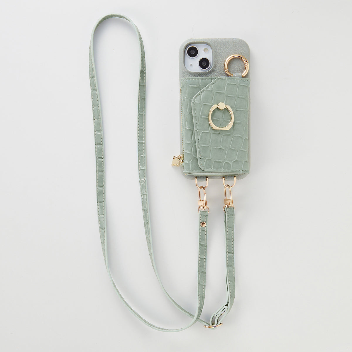 【WALLET SLAYLER】WALLET&STRAP-RING CROCCO SKIN-PASTELGREEN